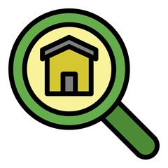 Wall Mural - Magnifying glass and house icon. Outline magnifying glass and house vector icon color flat isolated
