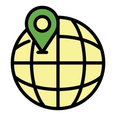 Poster - Globe and location icon. Outline globe and location vector icon color flat isolated