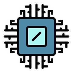 Sticker - Computer processor icon. Outline computer processor vector icon color flat isolated