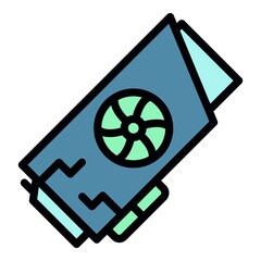 Poster - Graphic video card icon. Outline graphic video card vector icon color flat isolated