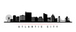 Atlantic city skyline horizontal banner. Black and white silhouette of Atlantic city, New Jersey. Vector template for your design.