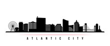 Atlantic City Skyline Horizontal Banner. Black And White Silhouette Of Atlantic City, New Jersey. Vector Template For Your Design.