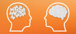 © ytemha34 - Different thinking, rational and irrational thinking concept. Mental health and problems with memory. Human brain shaped made of white jigsaw puzzles inside your head
