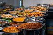 Asian dishes, economy rice or mixed rice stall. Hawker food.