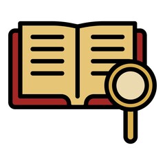 Poster - Book magnify glass icon. Outline book magnify glass vector icon color flat isolated