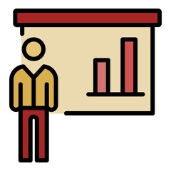 Poster - Man show graph icon. Outline man show graph vector icon color flat isolated