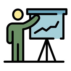 Poster - Man show banner icon. Outline man show banner vector icon color flat isolated