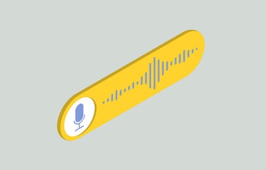 Poster - Voice message isometric vector icon concept. Bubble with audio waves and microphone emblem
