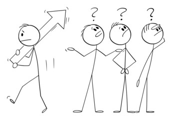 Sticker - Group of Confused People Looking Upward for Something, Vector Cartoon Stick Figure Illustration