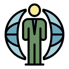 Poster - Global speaker education icon. Outline global speaker education vector icon color flat isolated