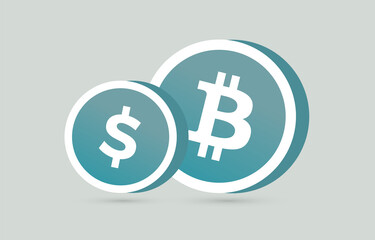 Poster - USD and Bitcoin BTC Currency coin business icon concept.