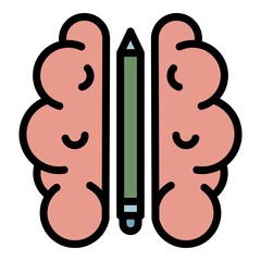 Poster - idea pen brain icon. outline idea pen brain vector icon color flat isolated