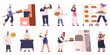 © WinWin - Professional bakers characters cooking, baking bread and pastry. Bakers characters making pastry and tasty bread vector Illustration set. Bakers male and female characters
