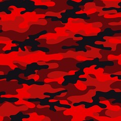 Wall Mural - Camouflage texture seamless. Abstract military camouflage background for fabric. Vector illustration red