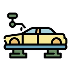Poster - Car assembly line icon. Outline car assembly line vector icon color flat isolated