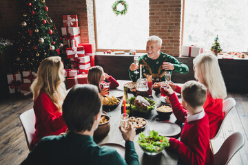 Sticker - Photo of family small childhood grandchildren pensioner retired grandparents friends couple noel sit table harmony x-mas indoors