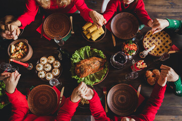 Sticker - Top above high angle view family wife husband meeting eating homemade lunch festal day at home house indoors