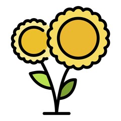 Poster - A pair of sunflowers icon. Outline a pair of sunflowers vector icon color flat isolated