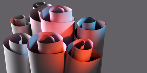 Poster - gray-pink background of paper rolls. abstraction with rolls of paper. place for the text. abstract g