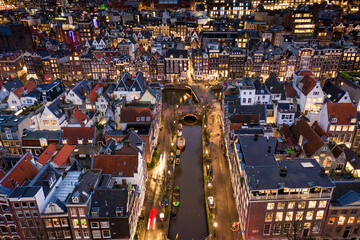 Canals Meandering Through Amsterdam City Centre at Night