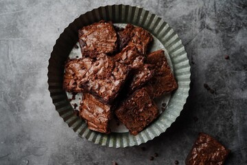 Poster - Homemade classic chewy fudge brownies, selective focus