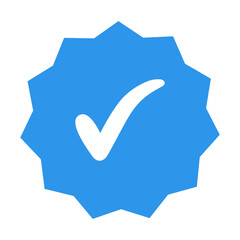 Aufkleber - White check mark on the blue polygon 11 corners star badge icon of the verified user