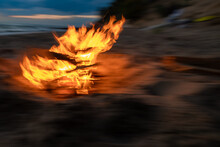 Closeup Of Bonfire Burning On Beach