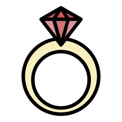 Sticker - Diamond ring icon. Outline diamond ring vector icon color flat isolated