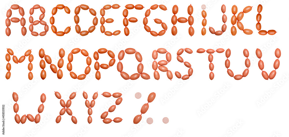 Letters made from sausage isolated on white background. Sausage ...