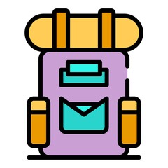 Wall Mural - Tourist backpack icon. Outline tourist backpack vector icon color flat isolated