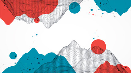 Abstract wireframe mountain background. Modern science or technology art elements. Surface illustration. Vector.