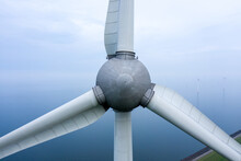 Close Up View Of A Wind Turbine For Renewable Green Electricity