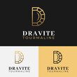 Letter Initial D Dravite Tourmaline Line Linear Logo Design Template. Letter D Gemstone for Crystal Diamond Ruby Topaz Jade Opal Sapphire Turquoise Onyx Emerald.