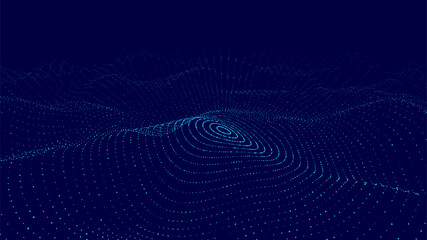 Poster - futuristic wave. vector dark cyberspace. abstract music sound wave with dots. white moving particles