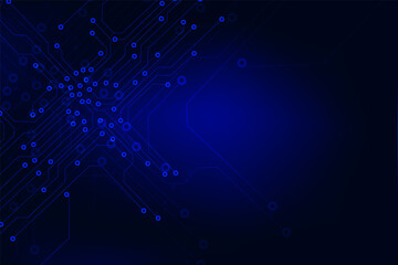 Fototapete - Circuit Board Technology Space Communication Interface Connection Vector Background. Blue Abstract Scifi PCB Trace Data Transfer Design Illustration