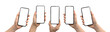 Set of hand with mobile phone mockup blank white screen mockup with copy space, isolated on a white background, banner design photo