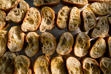 beautiful view of slices of bread baguette on a tray