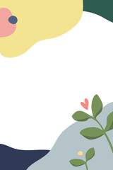  Modern minimalist abstract art print. Poster with sprout of love. Random simple shapes. Printable modern wall art. Abstract plant art design with a place for text, advertising, announcement. Vector.