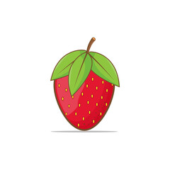 Poster - strawbery fruit with big green leaves isolated on a white background. design elements, logo templates, vegetarian menu decoration. Flat style illustration