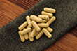 quercetin supplement capsules on burlap rag. immune prevention care concept