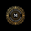 letter m Antique retro luxury victorian calligraphic emblem heraldic logo template with decorative ornamental frame monogram
