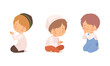 Little Kid Kneeling and Praying with Folded Hands Vector Set