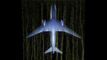 Air Flow Around Airplane Body.  Bottom  View Wind Tunnel Particle Flow . 3d Render Illustration