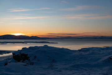 Wall Mural - Thingvellir National Park in Iceland at sunrise in winter