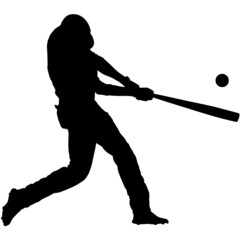 baseball game batter player, also known as batsman - batman in motion to hit a pitcher's ball with the bat when teeing off. detailed realistic silhouette