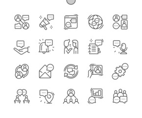 Poster - Discussion. Speech bubble. Dialogue, message and video call. Talking, speak, communication and connection. Pixel Perfect Vector Thin Line Icons. Simple Minimal Pictogram