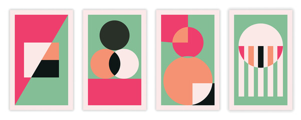 Wall Mural - set of vintage geometric posters. hipster art with primitive forms, intersecting lines and circle. d