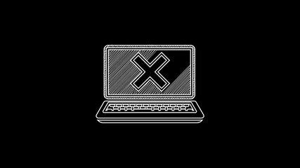Poster - white line laptop and cross mark on screen icon isolated on black background. error window, exit but