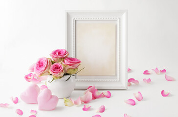 pink rose flowers and photo frame mockup