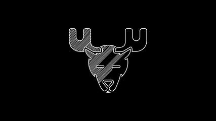 Sticker - White line Moose head with horns icon isolated on black background. 4K Video motion graphic animation